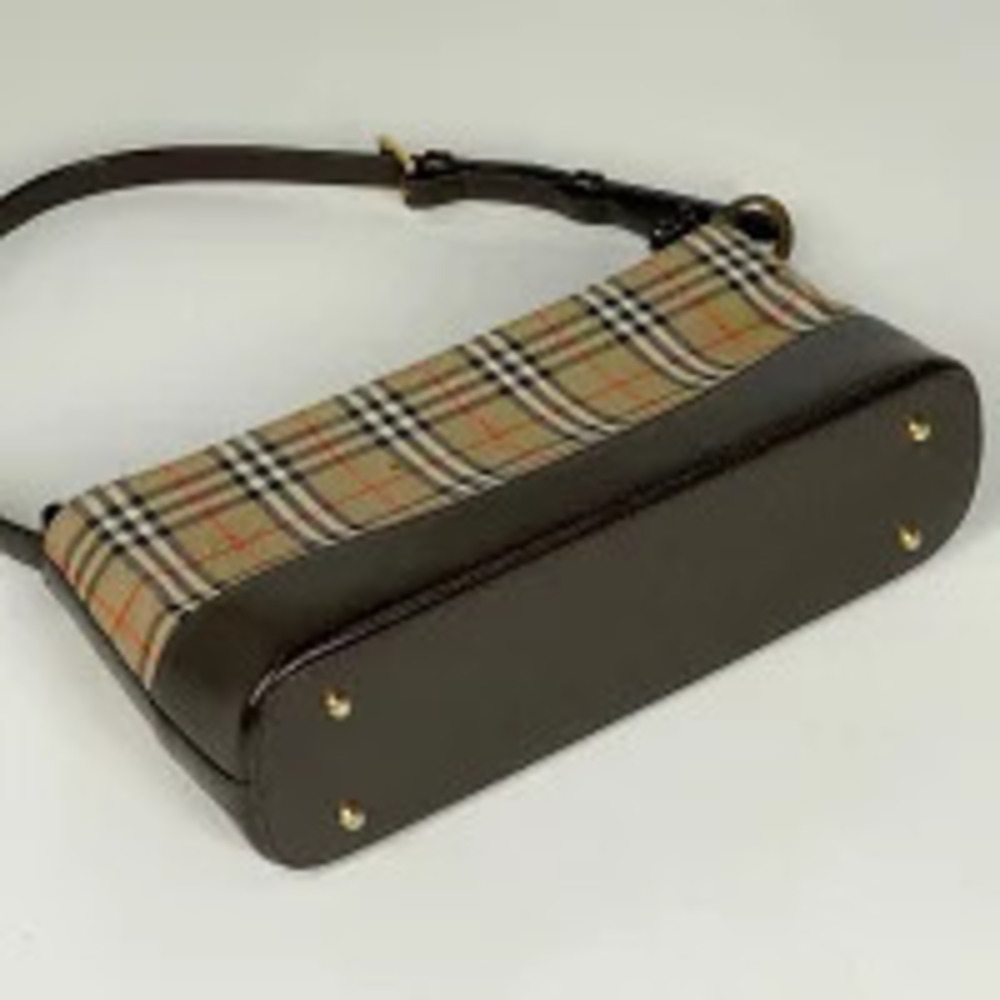 Burberry Canvas Shoulder Hobo Bag Brown Check